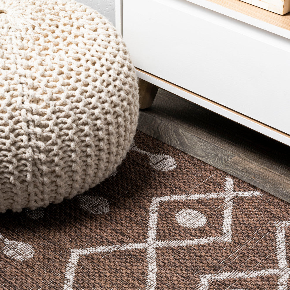 Nokat Tribal Bohemian Indoor/Outdoor Brown/Beige 2 ft. x 10 ft. Runner Rug