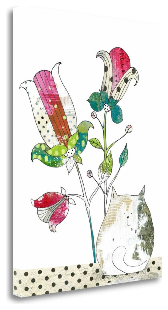 "Calico In The Flowers" By Sarah Ogren, Giclee Print on Gallery Wrap Canvas