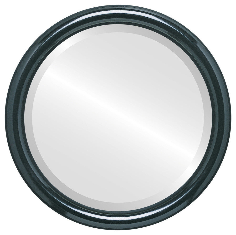 Pasadena Framed Round Mirror, Gloss Black, 19"x19"