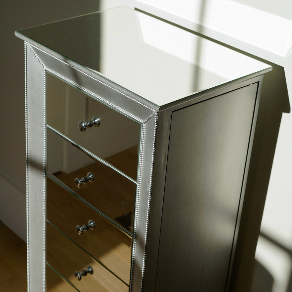 Mika Silver Mettalic Jewelry Armoire, Silver Metallic
