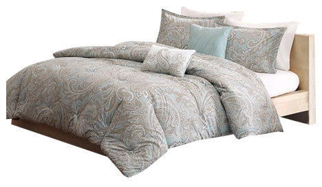 Madison Park Percale Printed 5-Piece Comforter Set, Full/Queen