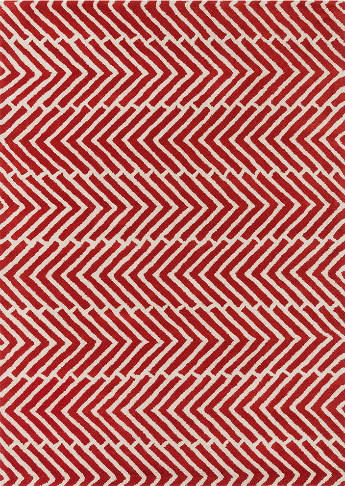 Davin Contemporary Area Rug, Red and White, 7'x10'