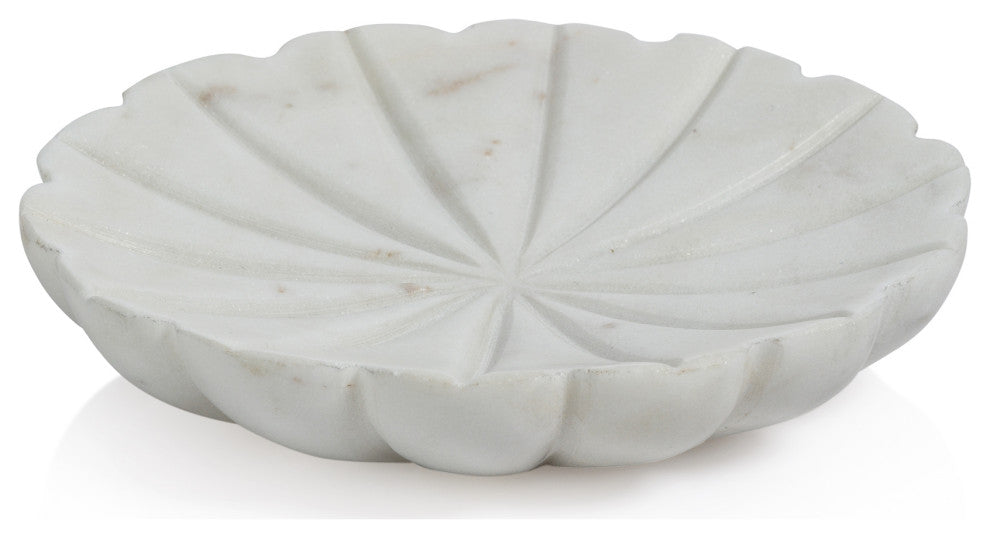 Kara 2-Piece Flower Marble Decorative Dish Set, White