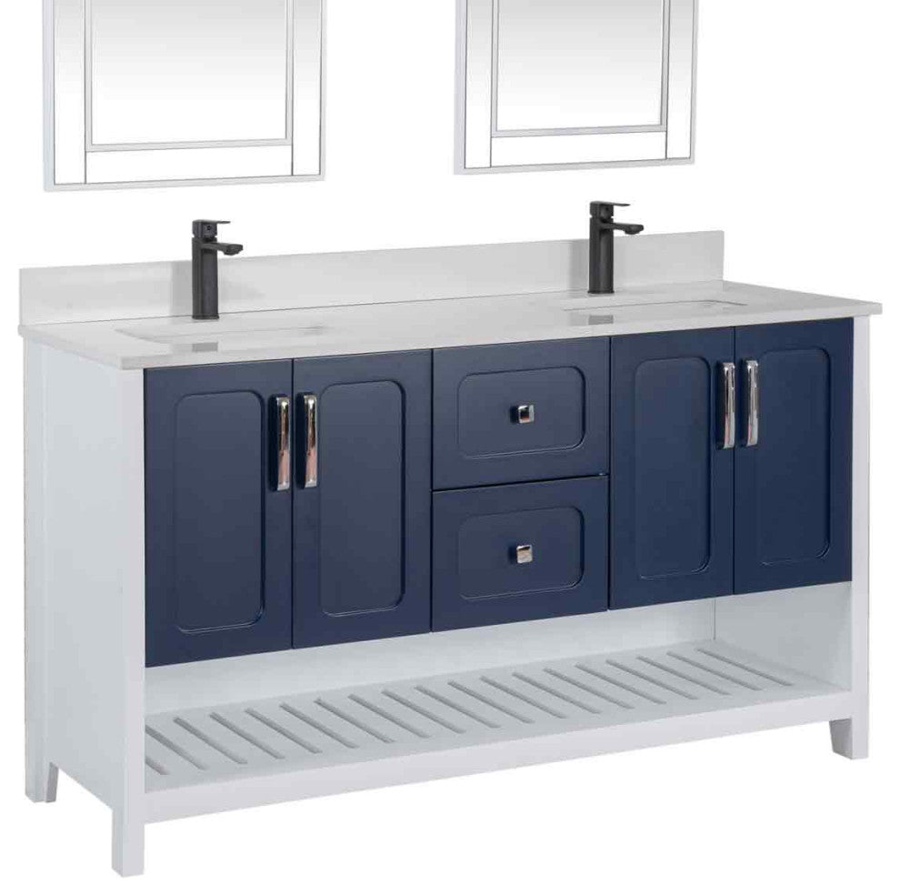 Florin Collection 60" Bathroom Vanity With Sink, Mirror, Countertop, Dark Blue