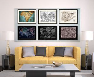 Spain Portugal Sepia Map Print On Canvas With Black Custom Frame, 28" X 37"