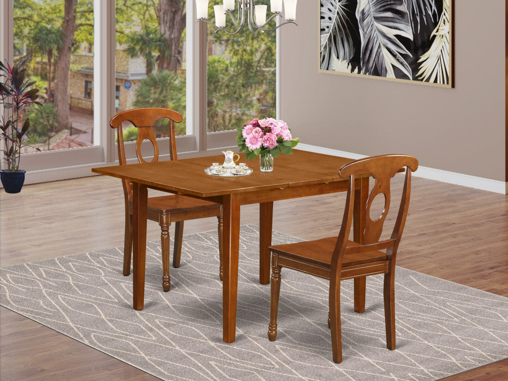 3 Pc Set Milan With Leaf And 2 Wood Dinette Chairs In Saddle Brown