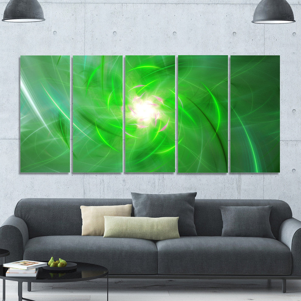Light Green Fractal Whirlpool, Abstract Wall Art Canvas, 60"x28", 5 Panels