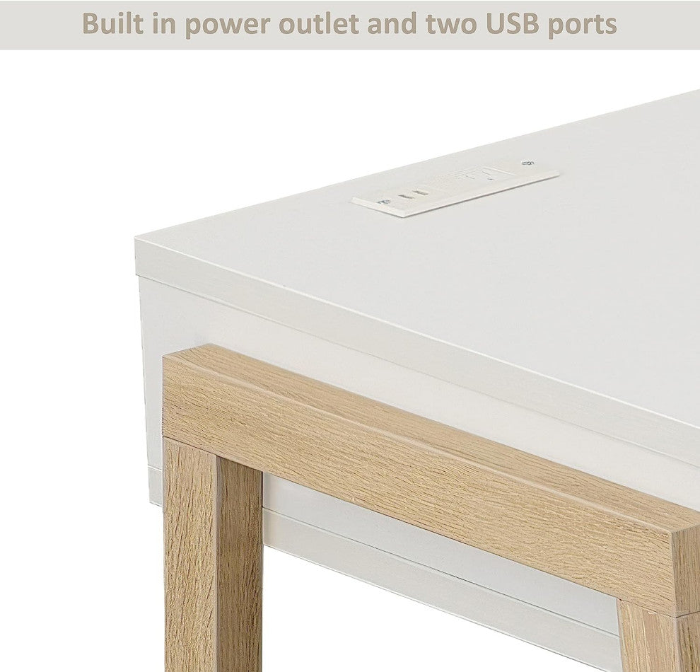 Benzara BM148830 Contemporary Style Desk With Open Storage Shelf, White & brown