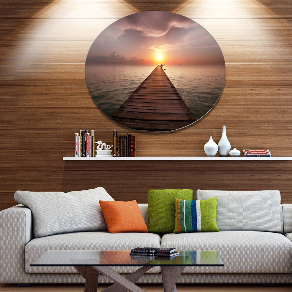 Seashore Boardwalk Into The Sun, Seashore Round Wall Art, 11"