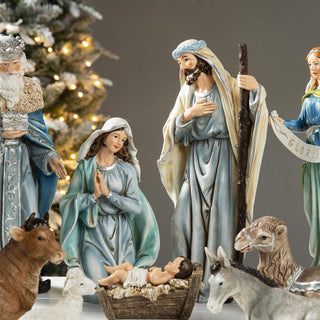 12-Piece Oversized Deluxe Blue Resin Nativity Figurine Set