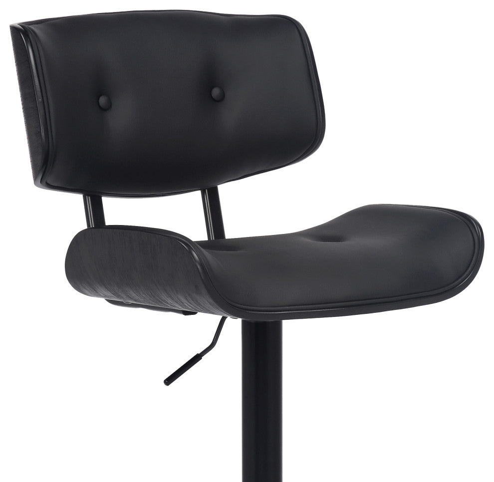 Brooklyn Adjustable Swivel Black Faux Leather and Black Wood Bar Stool