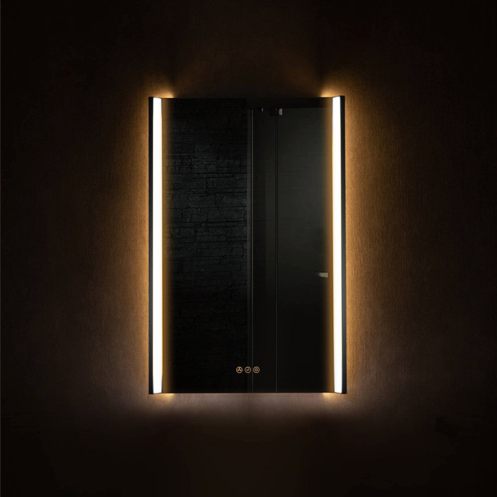 LED Antifog Bathroom Mirror, Dimmer, Adjustable Color, Matte Black, 20x32