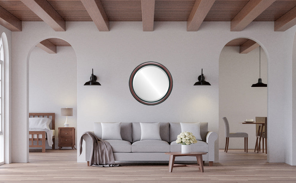Pasadena Framed Round Mirror, Rosewood, 19"x19"
