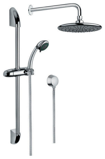 Chrome Shower System With Hand Shower With Sliding Rail, Showerhead, and Water C