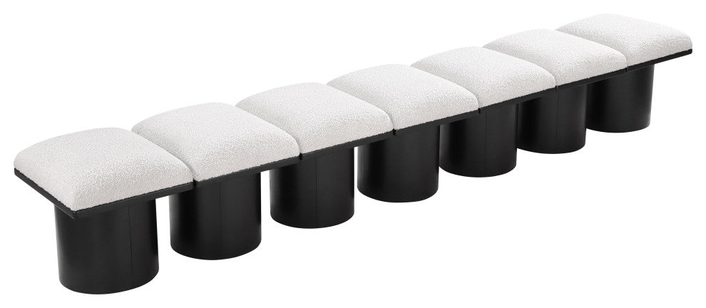 Pavilion Boucle Fabric Upholstered 7-Piece Modular Bench, Cream, Black Finish