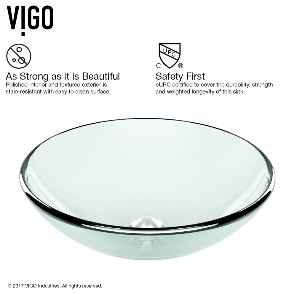 Giovanni 17"L x 17"W Glass Vessel Sink and Niko 11"H Faucet Set