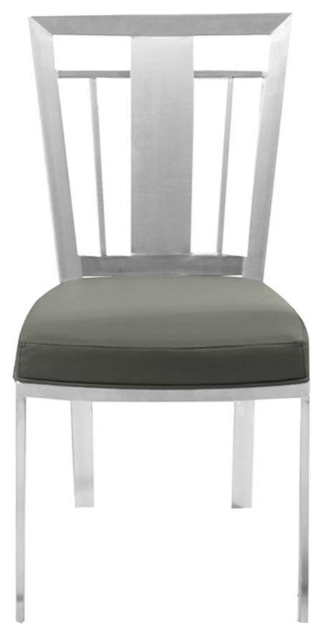 Armen Living Cleo Upholstered Modern Faux Leather & Steel Dining Chair in Gray