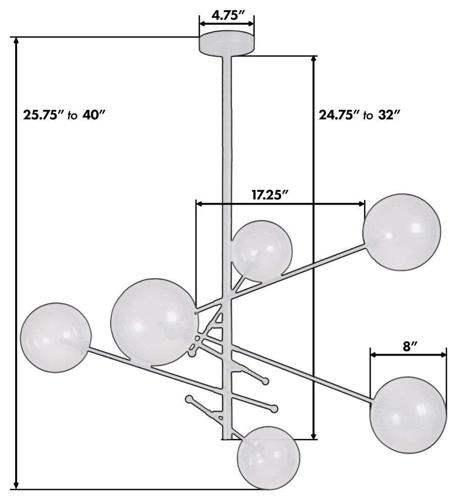 Javier 6 Light Black Metal and Glass Sputnik Chandelier
