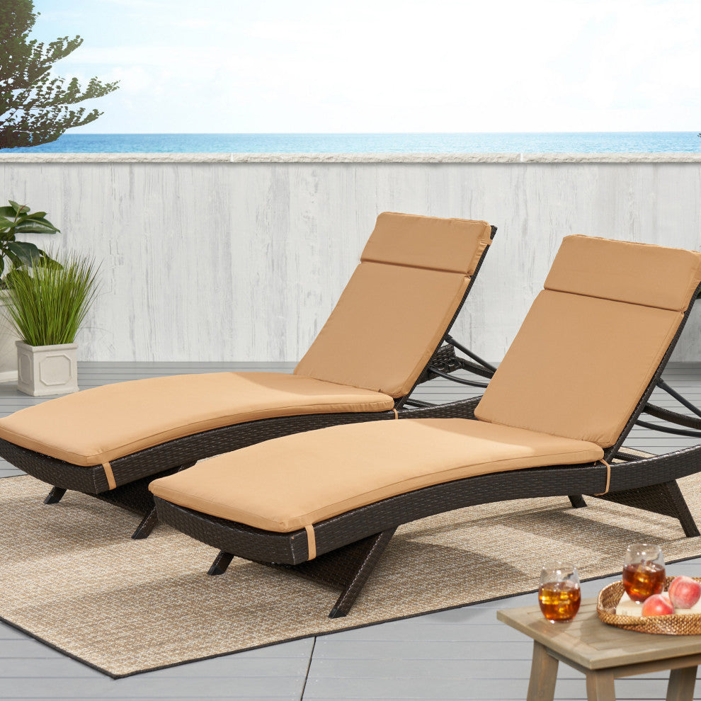 GDF Studio Albany Outdoor Chaise Lounge Cushion, Set of 2, Caramel