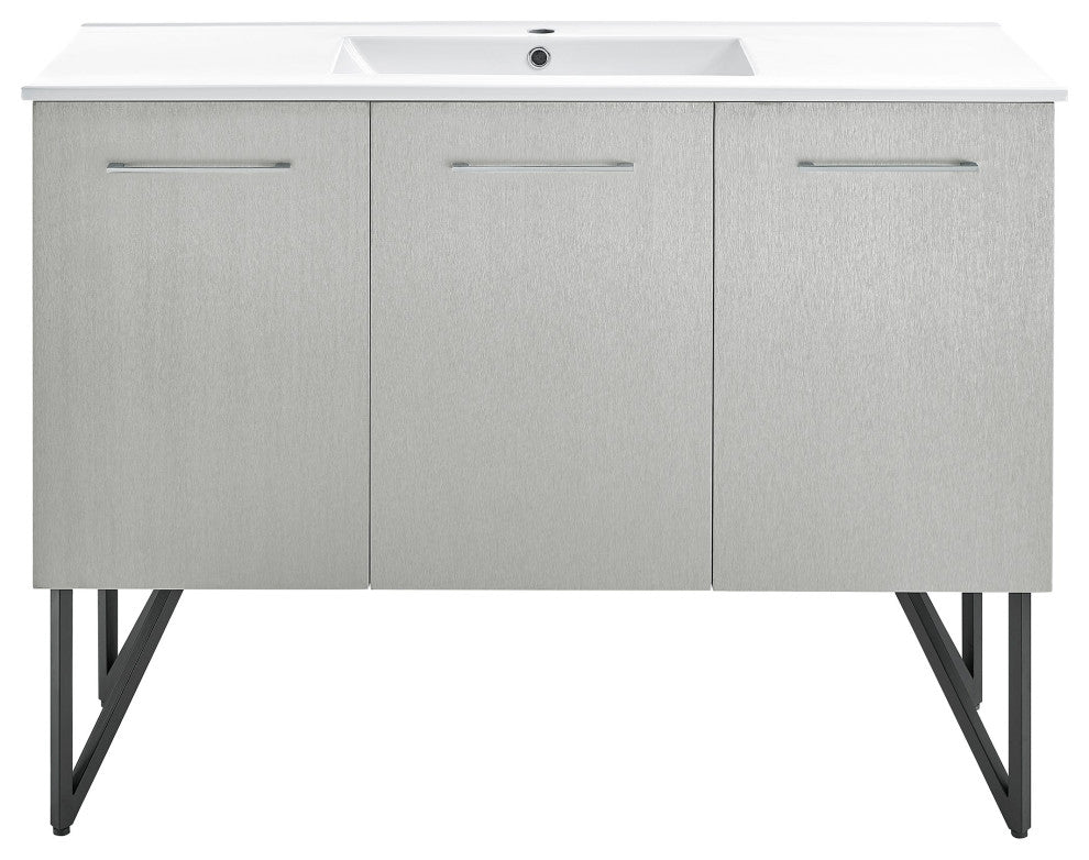 Annecy 48 Single, Brushed Grey, Two Doors, One Drawer, Bathroom Vanity