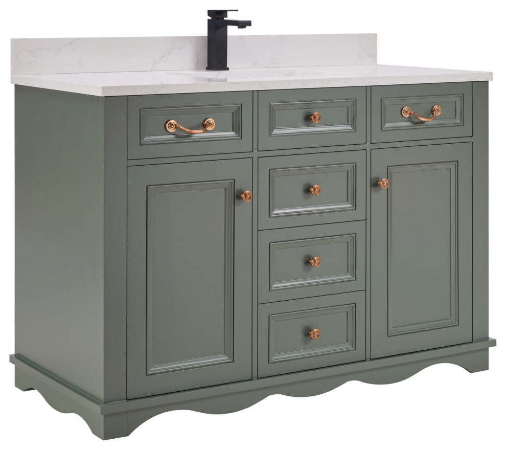 Legion Furniture WS2512 Series Bathroom Sink Vanity, Pewter Green, 48", Artificial Stone Top, Single Sink