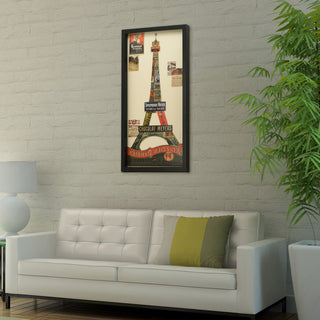 Eiffel Tower Collage Framed Graphic Wall Art Under Glass Handmade 33x17