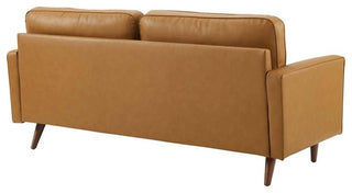 Modway Valour 73" Modern Top Grain Leather Upholstered Sofa in Tan