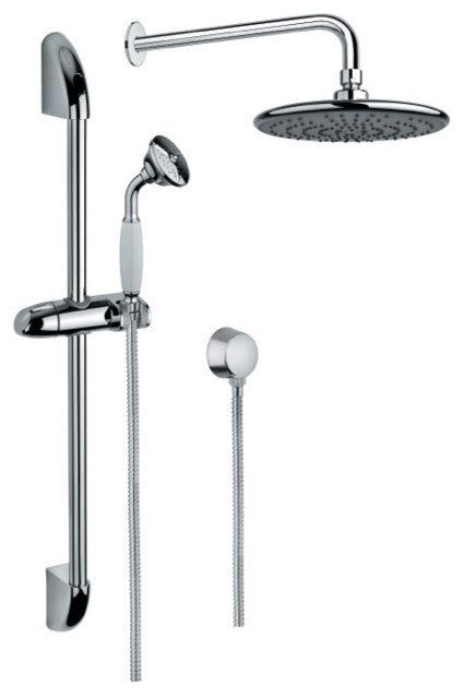 Chrome Shower Solution With Hand Shower and Sliding Rail, Showerhead, and Water