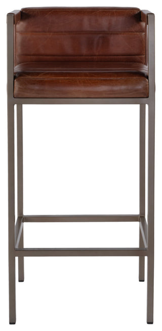 Dennis 31" Seat Height Leather, Iron Accent Stool, Low Back