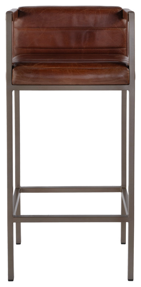 Dennis 31" Seat Height Leather, Iron Accent Stool, Low Back