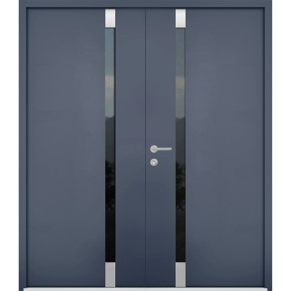 Front Exterior Prehung Steel Double Doors Cynex 6777 Grey -W72 x H80-LH-I