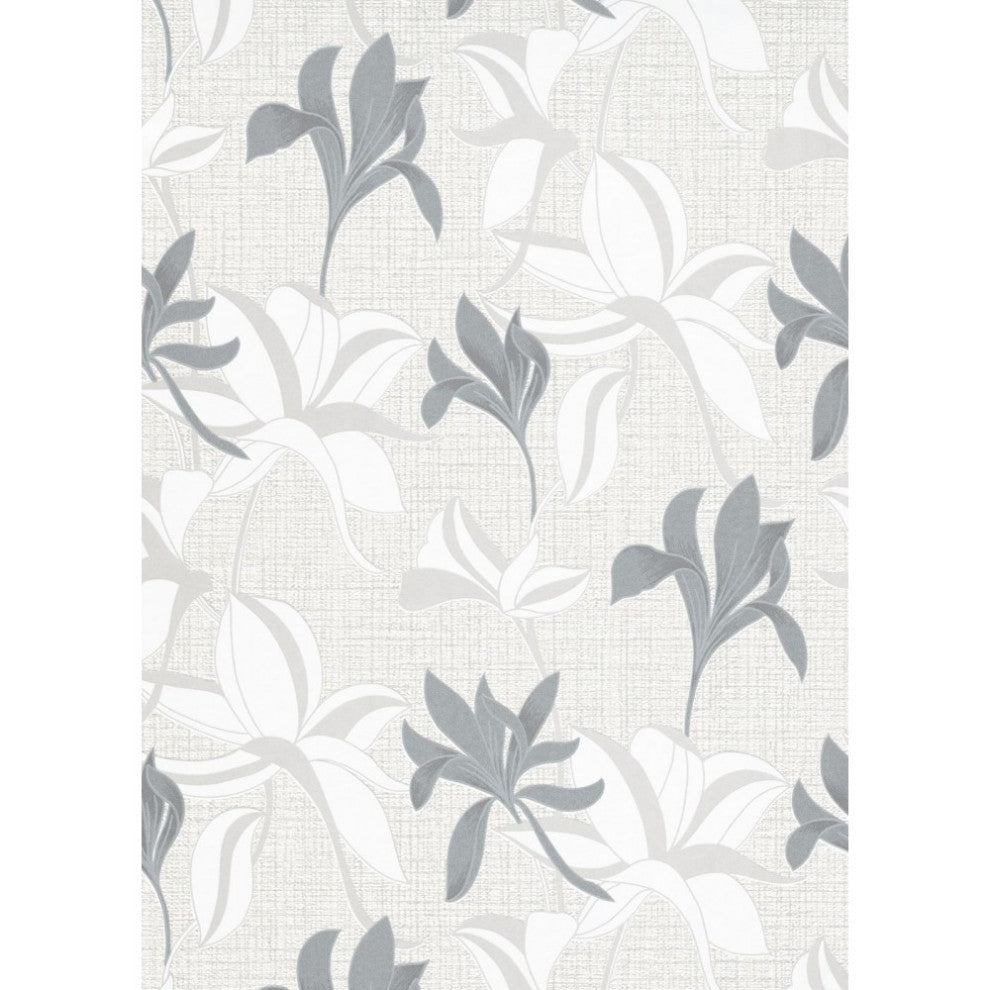 Textured Wallpaper, Floral Flowers Lilacs, 10241-10, Gray Cream, 1 Roll