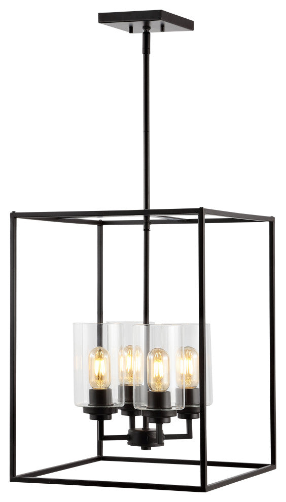 Everly 15.5" 4-Light Industrial Farmhouse Iron/Glass Pendant, Oil Rubbed Bronze