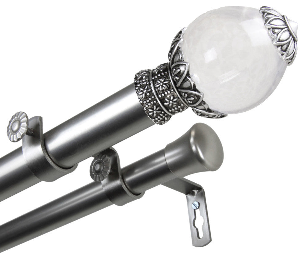 Glossy 1" Double Curtain Rod, Satin Nickel, 28-48"