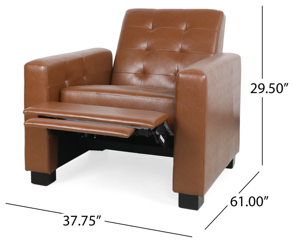 Langseth Contemporary Tufted Pushback Recliner, Cognac/Dark Brown, Faux Leather