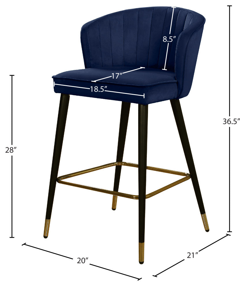 Cassie Velvet Upholstered Stool, Set of 2, Navy