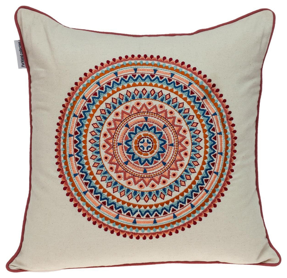 Mandala Embroidered Multicolor Throw Pillow