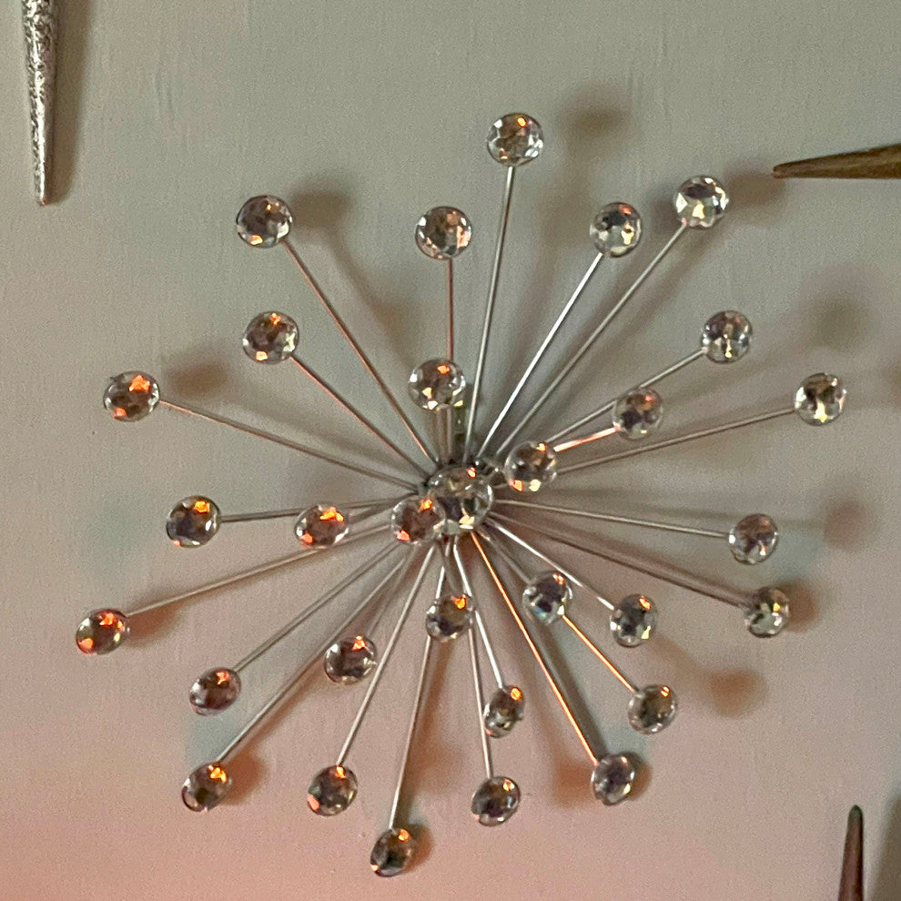 3 Silver Starburst Jeweled Metal Decorative Wall Art Hanging Rhinestone Crystal