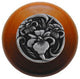 River Iris Wood Knob, Antique Brass, Cherry Wood Finish, Brilliant Pewter