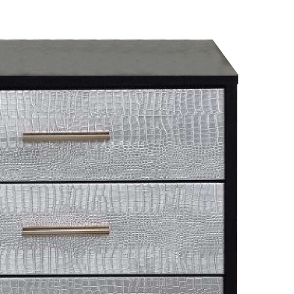 Benzara BM274661 19" Glamorous Style Nightstand, 3 Drawers, Black, Silver, Gold