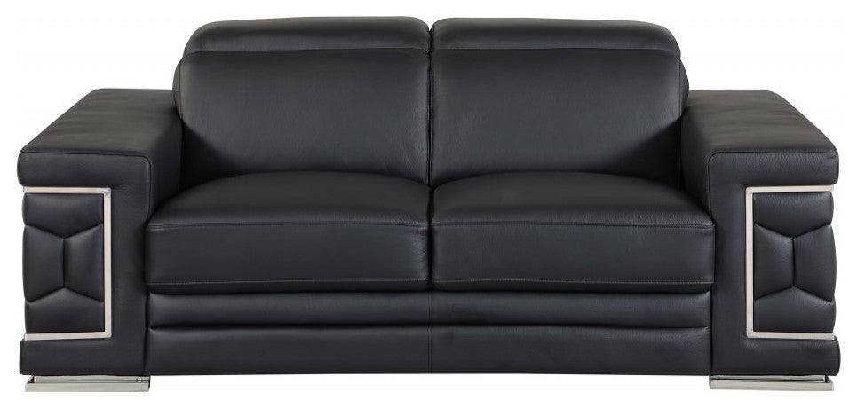 2-Piece Indoor Black Italian Leather Five Person Seating Set