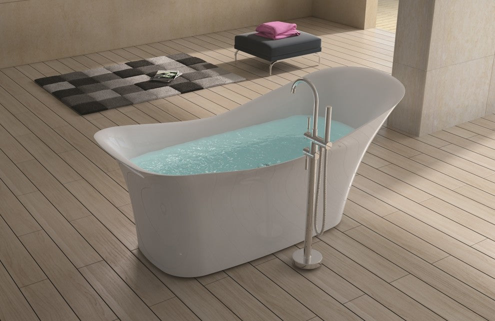 ADM Slippered Freestanding Bathtub, Glossy White, 74.4"