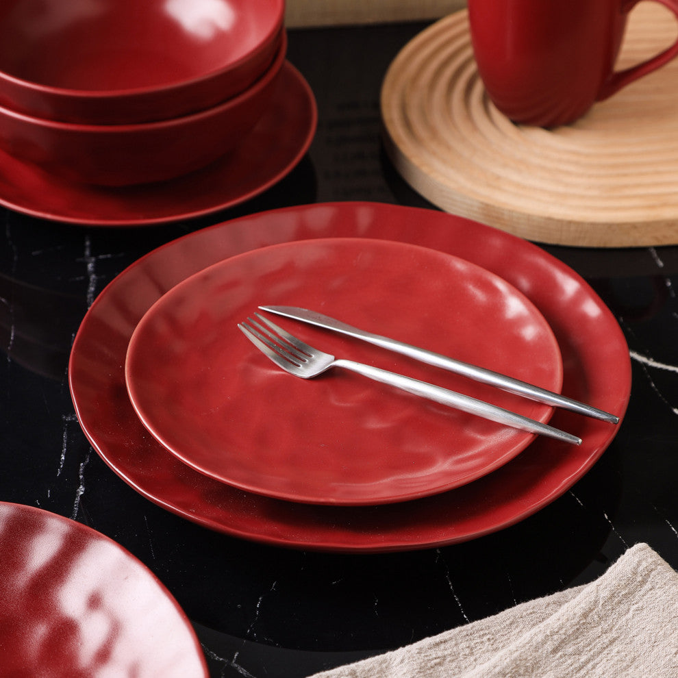 Stone Lain Sam Porcelain 32 Piece Dinnerware Set, Red