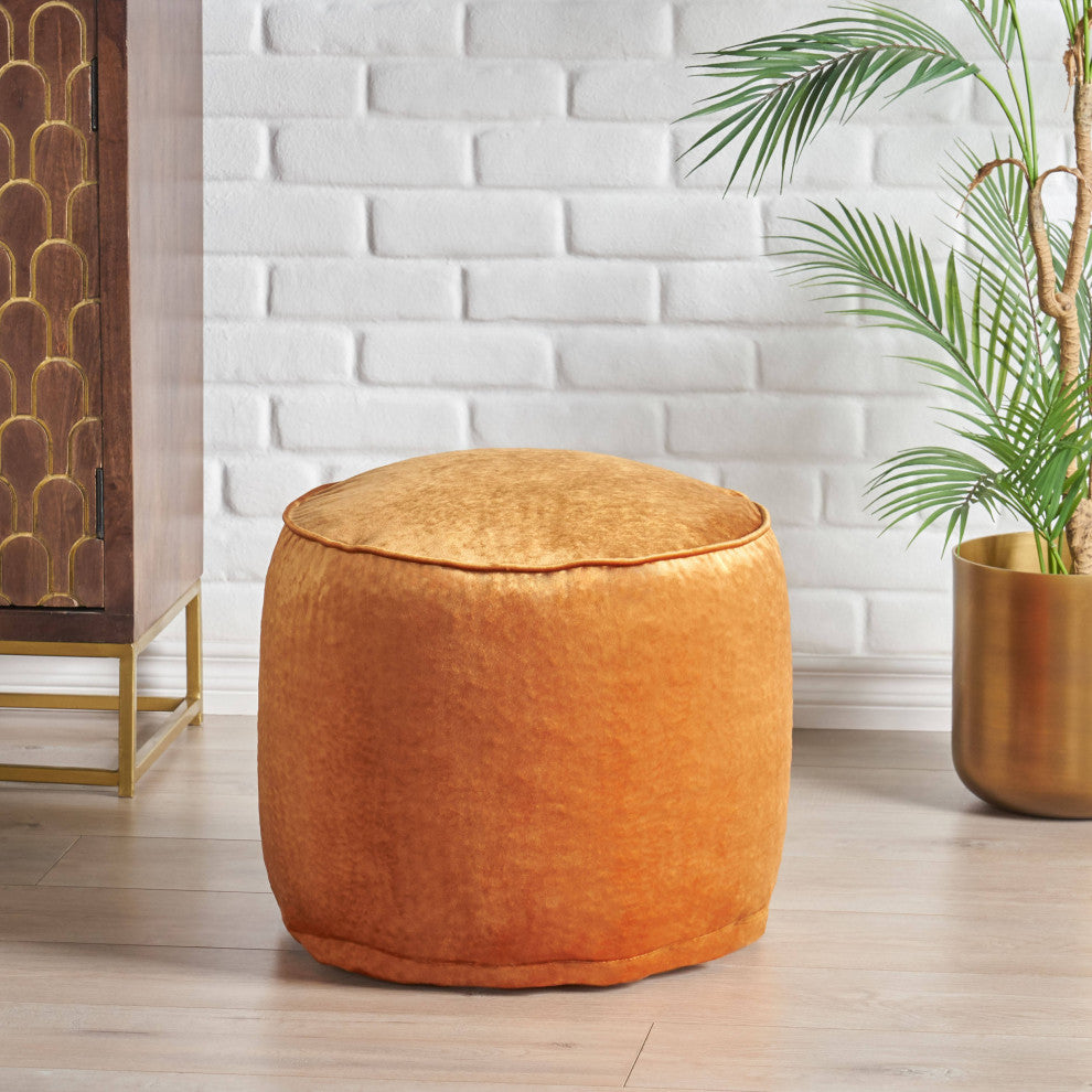 Bleckley Gwinnett Modern Velveteen Cylinder Pouf, Apricot