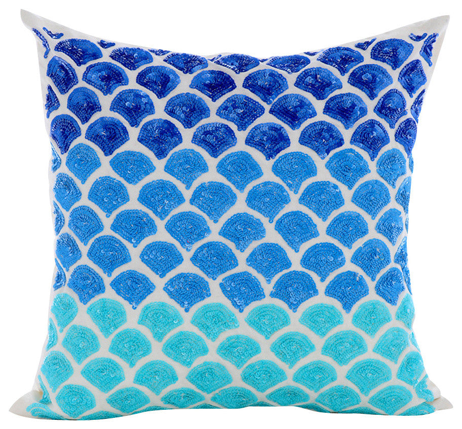 Decorative Pillows Blue 20"x20" Art Silk, Blessed With The Sea