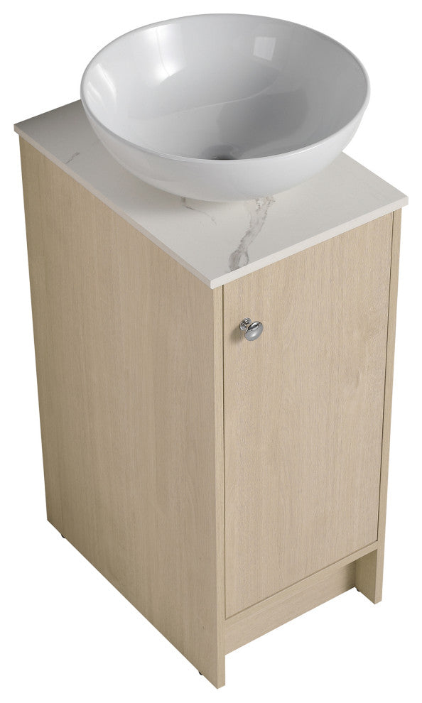 15 Inch Plywood Freestanding Bathroom Vanity Set with Ceramic Sink and Shelf