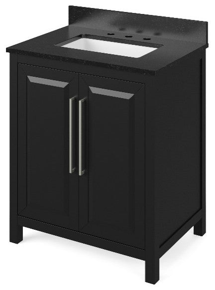 Cade Transitional 30" Black Bathroom Vanity, Black Granite Vanity Top