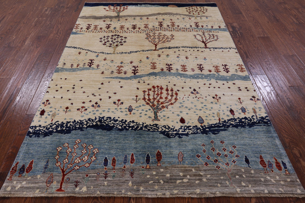 Persian Gabbeh Tribal Hand Knotted Rug 5' 6" X 7' 8" Q7939
