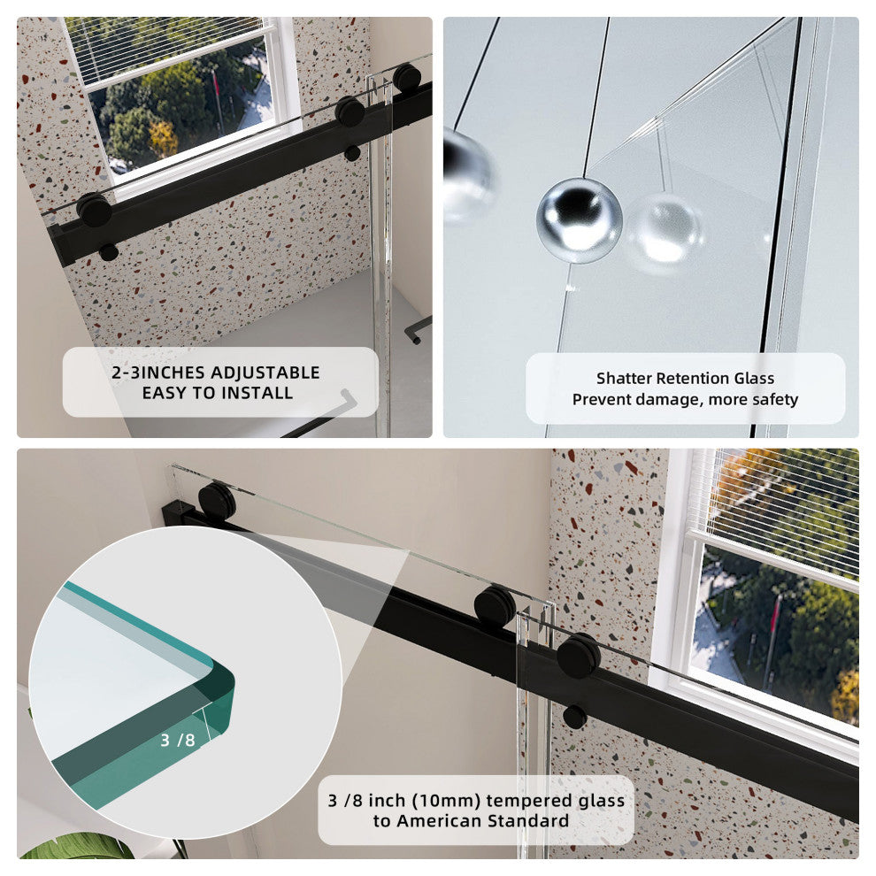 60 in. W x 79" H Double Sliding Frameless Shower Door, Matte Black