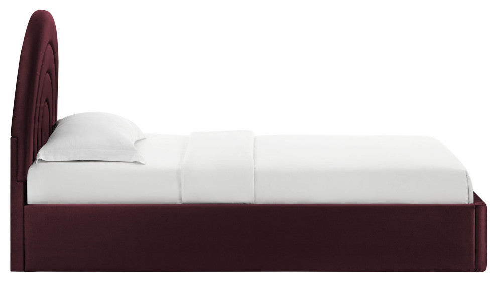 Solana Arched Performance Velvet Twin Platform Bed, Mulberry